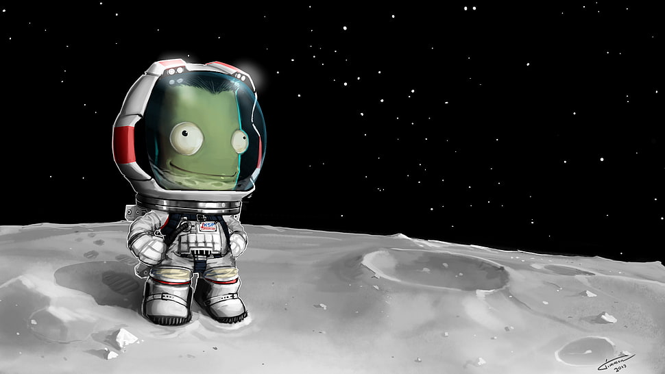 astronaut on moon illustration, Kerbal Space Program, Mun, video games, space HD wallpaper