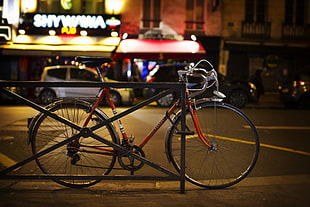 red  road bicycle  shallow focus photography, paris HD wallpaper