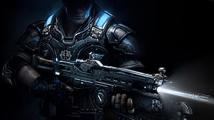 computer game character holding gun