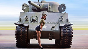 woman wearing black mini skirt with battle tank