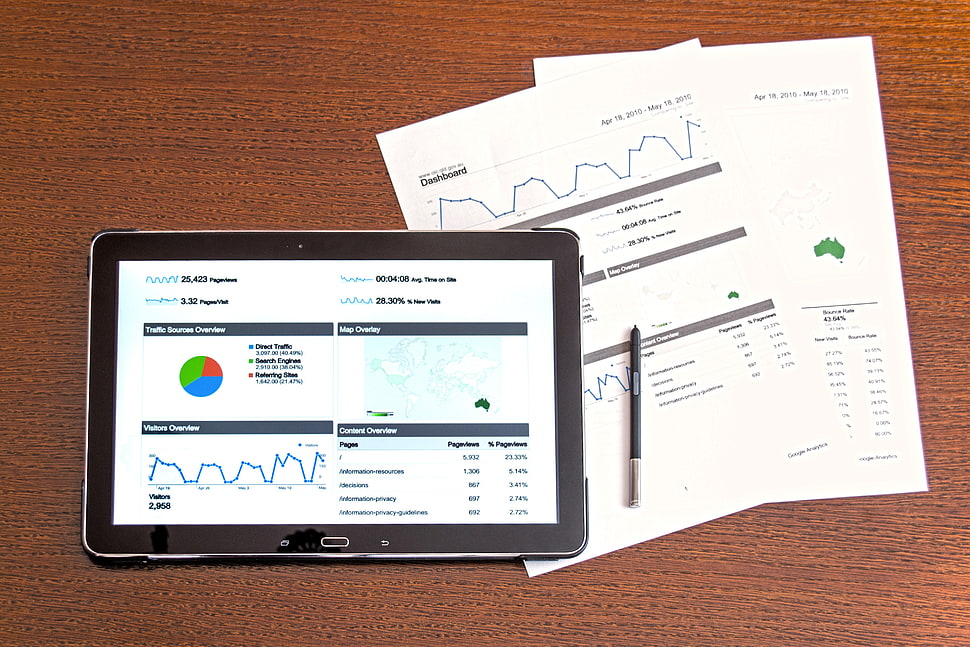 black tablet computer beside printer paper HD wallpaper