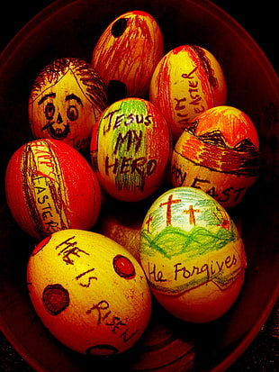 crayon painted eggs, eggs, Easter