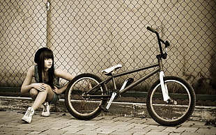 black BMX bike, monochrome HD wallpaper