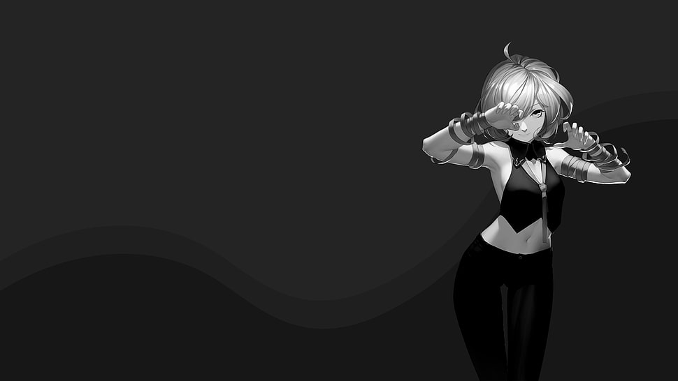 black dressed female anime character wallpaper, anime girls, dark, minimalism HD wallpaper