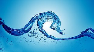 water illustration, liquid, digital art, simple background, blue background