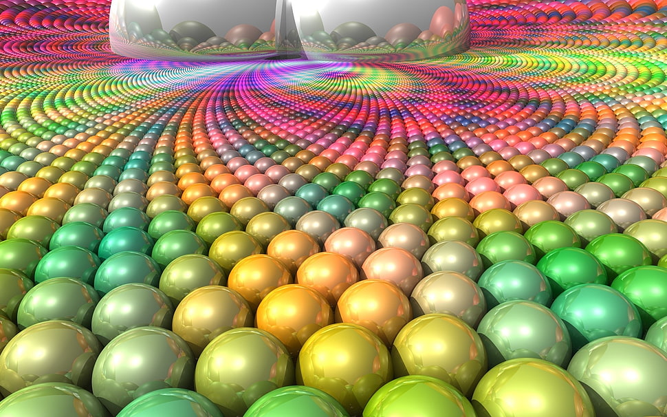 yellow, green, and pink baubles HD wallpaper