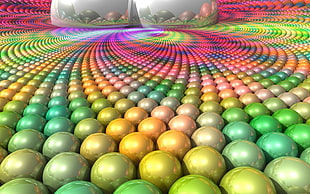 yellow, green, and pink baubles HD wallpaper