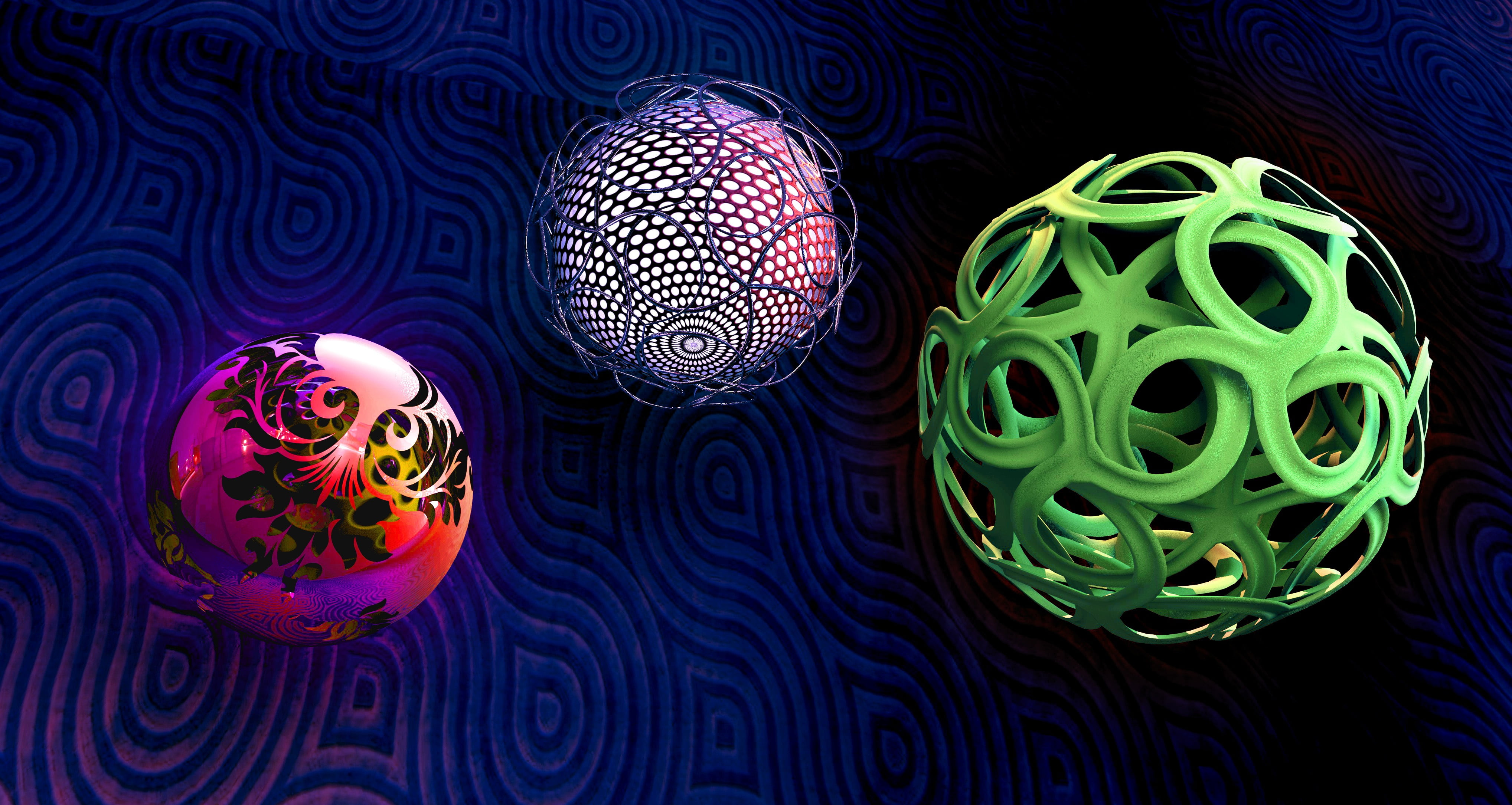 three assorted color balls