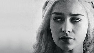 woman's face, Game of Thrones, Emilia Clarke, Daenerys Targaryen, monochrome HD wallpaper