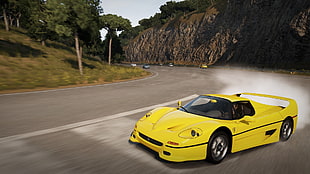 yellow and black sports car, Ferrari, Ferrari F50, Forza Horizon 2, video games