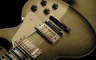 grey and white electric guitar, vintage, music, Gibson Les Paul