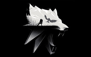 white and gray animal artwork, The Witcher, video games, wolf, The Witcher 3: Wild Hunt