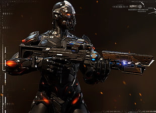 game character with rifle, video games, cyberpunk, StarCraft, digital art