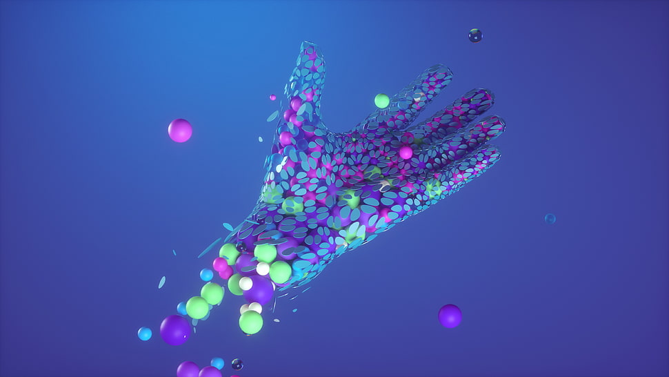 blue, pink, and green hand artwork, Opera browser, neon, hands, abstract HD wallpaper