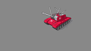 red and gray military tank illustration, threadless, simple background, tank, minimalism