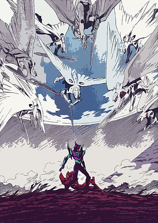cartoon character with wings digital wallpaper, Neon Genesis Evangelion, EVA Unit 02, EVA Unit 01, EVA Series