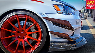 red vehicle wheel and tire, Mitsubishi Lancer Evolution X, Mitsubishi Lancer, JDM HD wallpaper