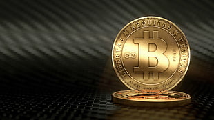 gold-colored Bitcoin HD wallpaper