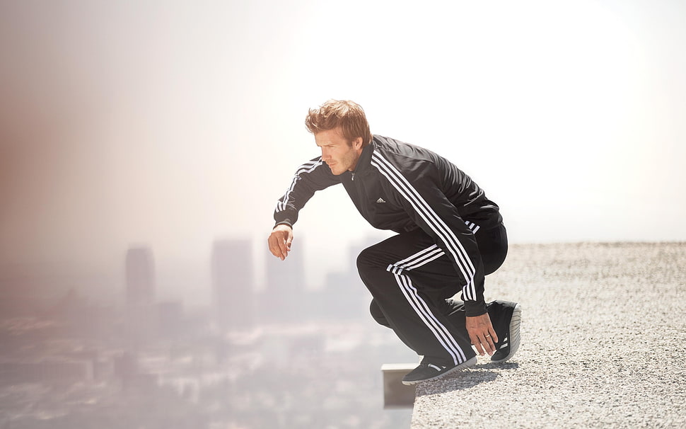 man in gray-and-black Adidas jacket and pants HD wallpaper