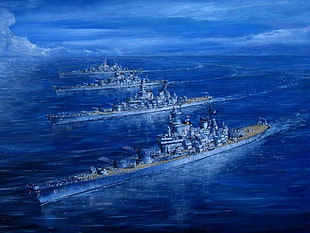 gray metal navy ship illustration, Destroyer, fleet, Iowa, battleships