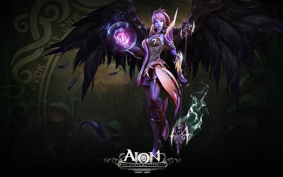 Alon character in purple hair and black wings HD wallpaper