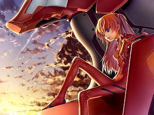 female anime character wearing red suit wallpaper