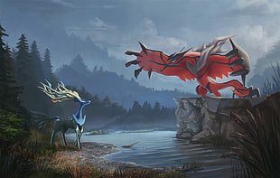 painting of two legendary Pokemon character HD wallpaper