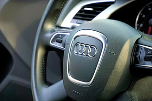 black Audi steering wheel HD wallpaper