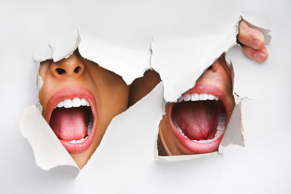 two person shouting on white wall HD wallpaper
