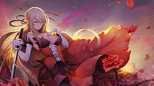female anime character wallpaper, blonde, sword, gloves, Monogatari Series HD wallpaper