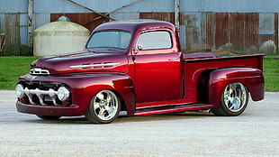 red single-cab pickup truck, car, red cars