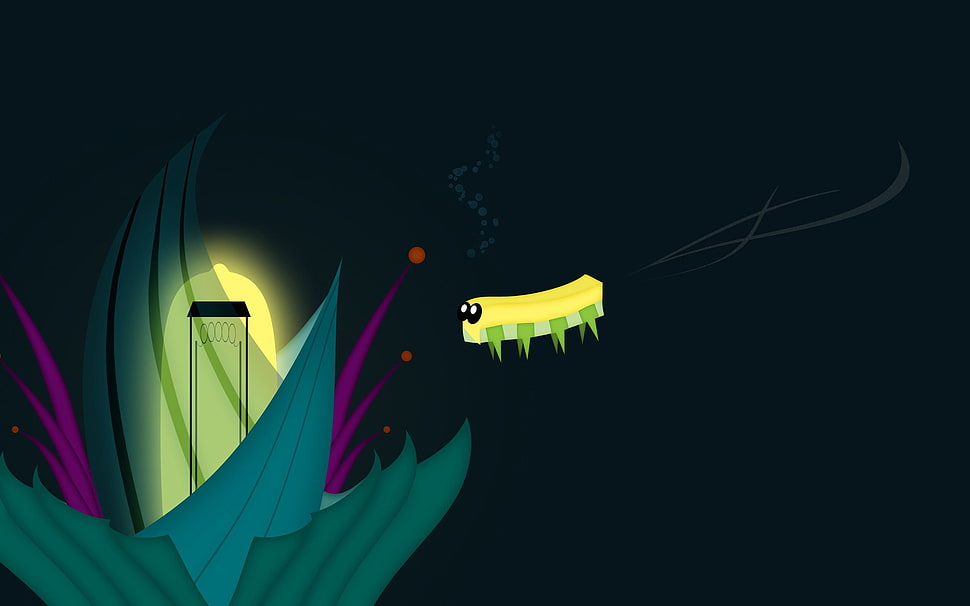 caterpillar going to the leaf illustration HD wallpaper