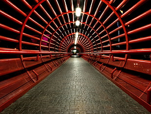 red metal pathway frame, tunnel HD wallpaper