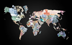 world map illustration, money, countries