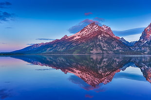 rocky mountain near body of water, mountains, lake, reflection, snowy peak