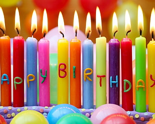 lighted several color birthday candles HD wallpaper