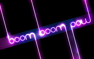 boom boom pow text, music, typography, glowing, black background
