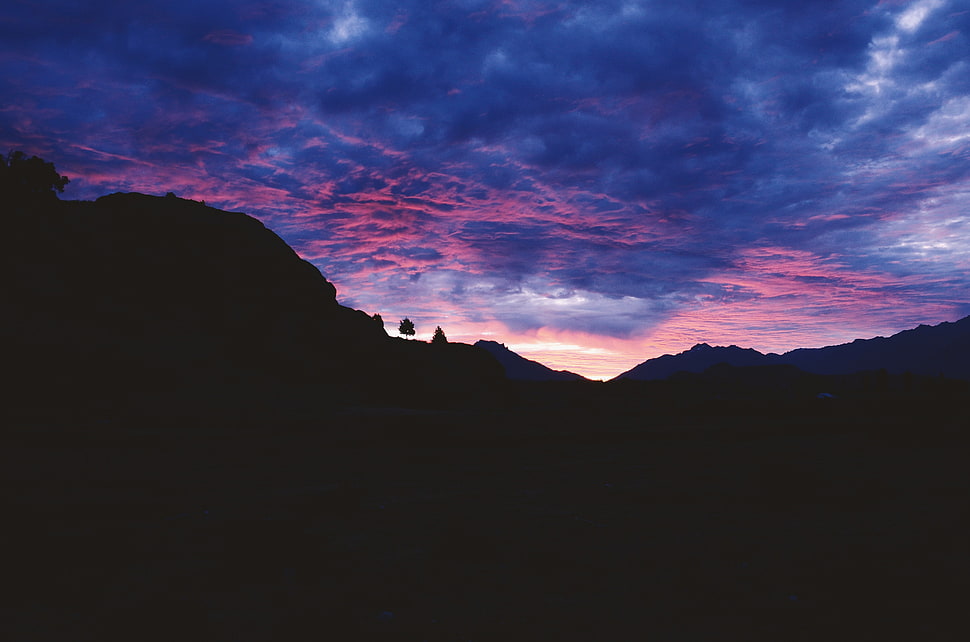 gray clouds, Mountains, Sunset, Sky HD wallpaper