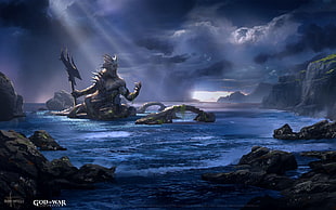 God of War Poseidon wallpaper, painting, mythology, Poseidon, God of War