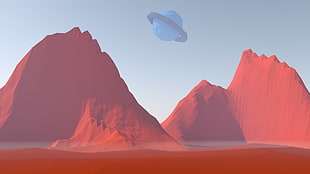3D orange mountains, low poly, Mars, planet, space HD wallpaper