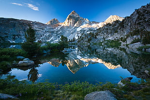 lake and gray mountain ranges, mountains, lake, reflection, water