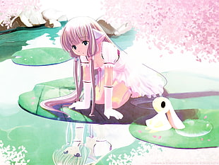 girl with purple hair wearing purple dress anime character digital wallpaper HD wallpaper