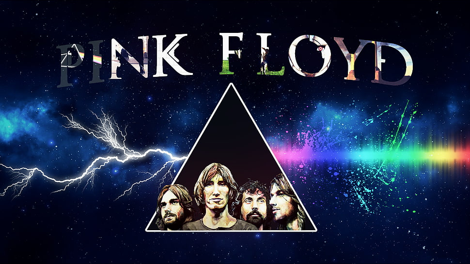 Pink Floyd illustration, Pink Floyd, triangle, sky, lightning HD wallpaper