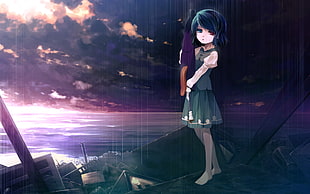 animated blue haired female character illlustration HD wallpaper