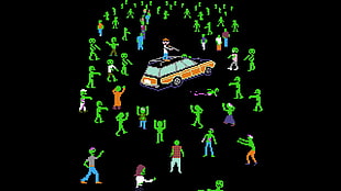 man on top of car surrounded by zombies clip art, black background, digital art, minimalism, Organ Trail