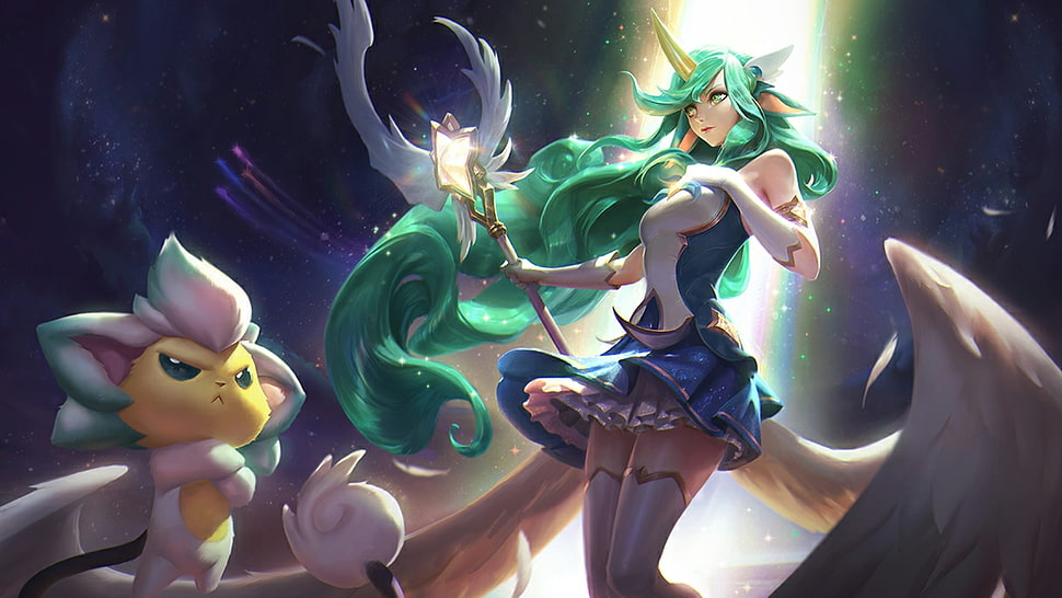green-haired female animated character, Summoner's Rift, League of Legends, Star Guardian, anime HD wallpaper