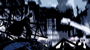 black and white table lamp, Batman, destruction, silhouette, MessenjahMatt HD wallpaper