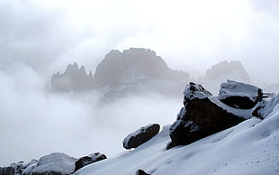 men's black dress shirt, landscape, nature, snow, rock