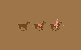 illustration of person riding horse followed by two horses