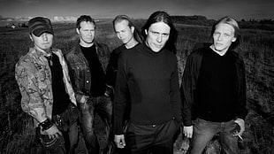 black and white photo of band